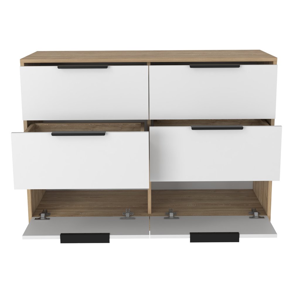 42" Natural And White Wood Six Drawer Double Dresser