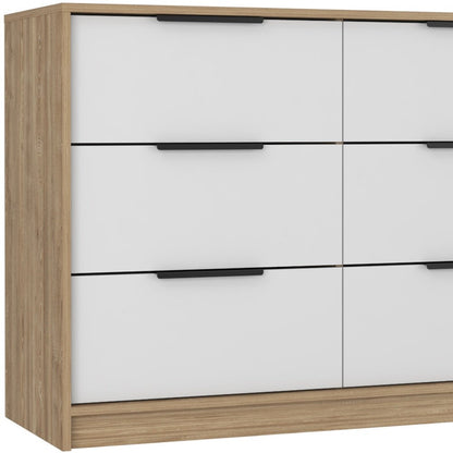 42" Natural And White Wood Six Drawer Double Dresser