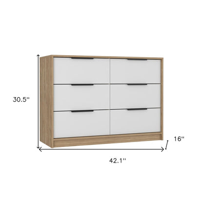 42" Natural And White Wood Six Drawer Double Dresser