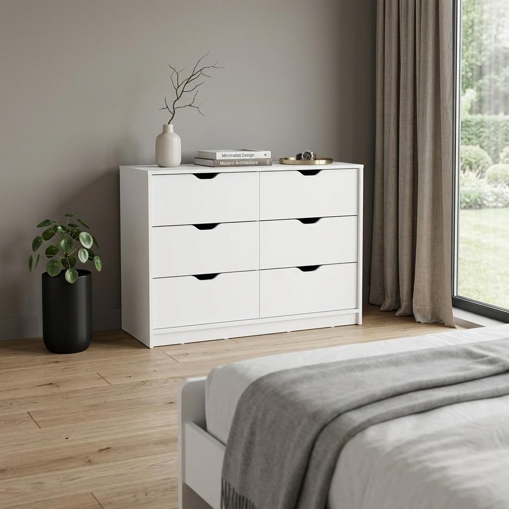 42" White Wood Six Drawer Double Dresser — view 9