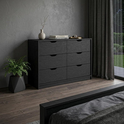 18" Black Wood Five Drawer Dresser