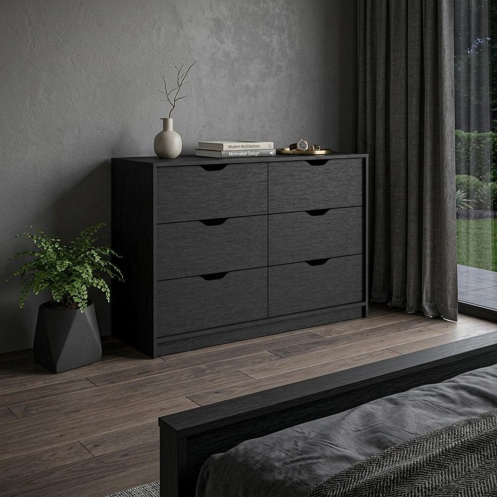 18" Black Wood Five Drawer Dresser — view 14