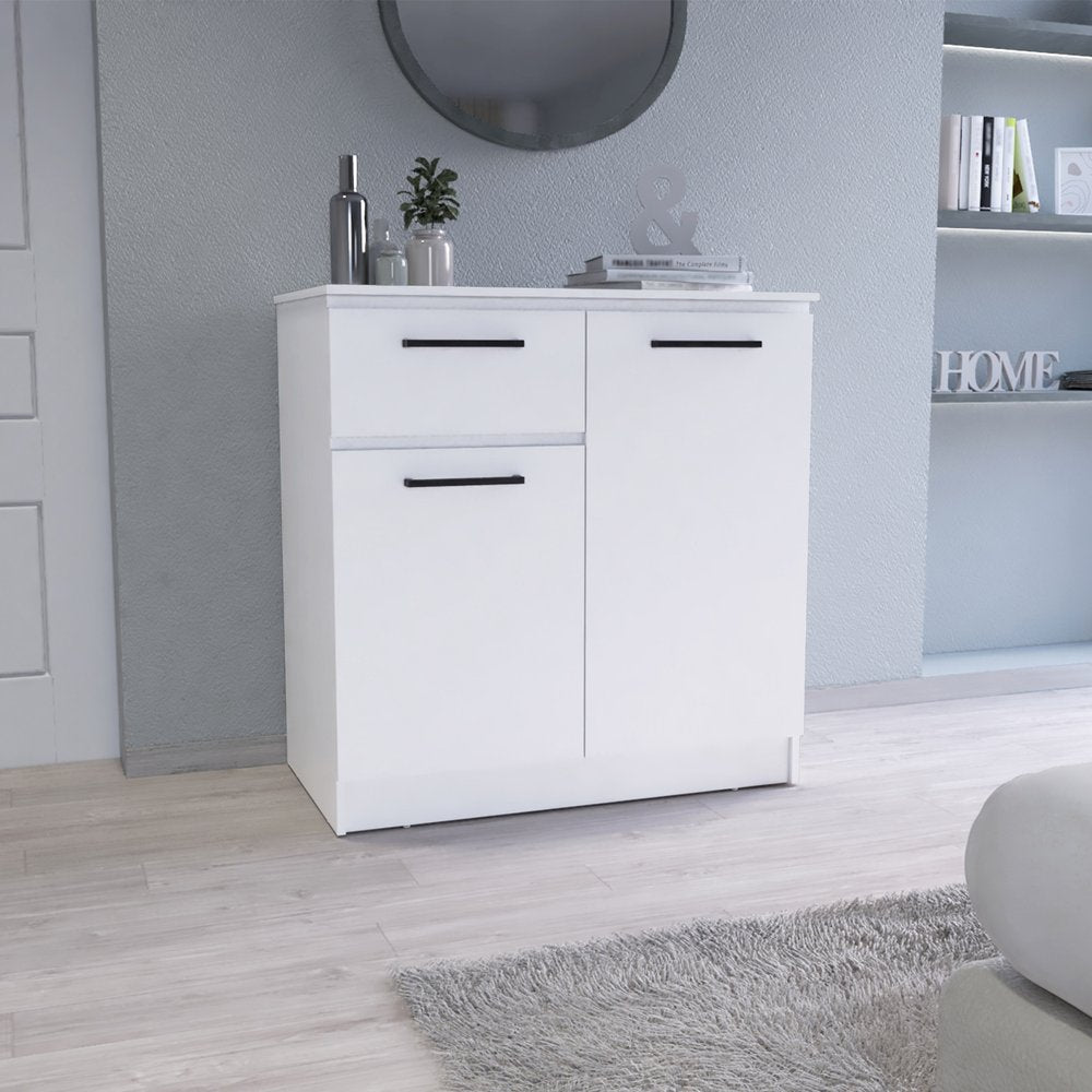 37" White Wood Two Door Single Drawer Combo Dresser — view 3