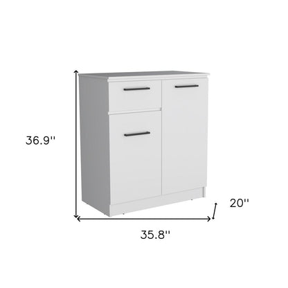37" White Wood Two Door Single Drawer Combo Dresser
