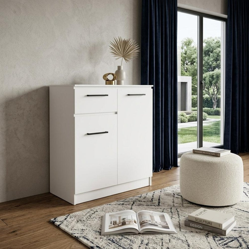 37" White Wood Two Door Single Drawer Combo Dresser — view 7