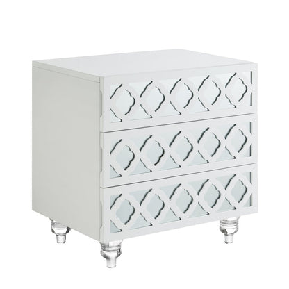 24" Clear And White Wood Mirrored End Table With Three Drawers HomeRoots