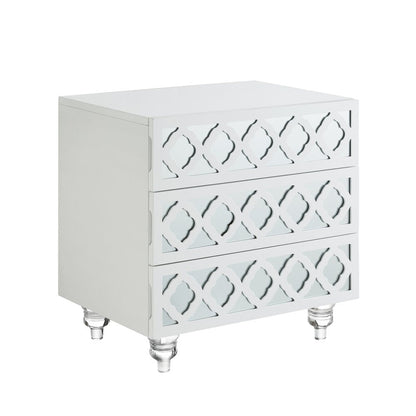 24" Clear And White Wood Mirrored End Table With Three Drawers HomeRoots