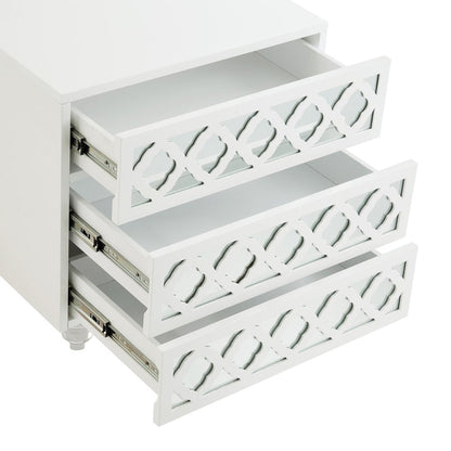 24" Clear And White Wood Mirrored End Table With Three Drawers HomeRoots
