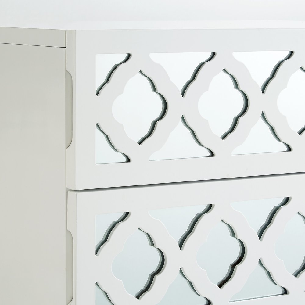 24" Clear And White Wood Mirrored End Table With Three Drawers HomeRoots