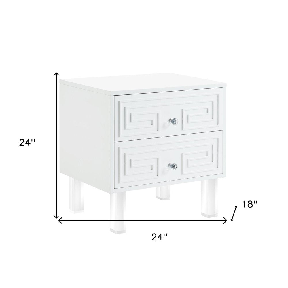 24" White And Clear Wood And Acrylic End Table With Two Drawers — view 8