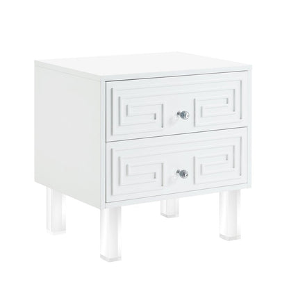 24" White And Clear Wood And Acrylic End Table With Two Drawers HomeRoots