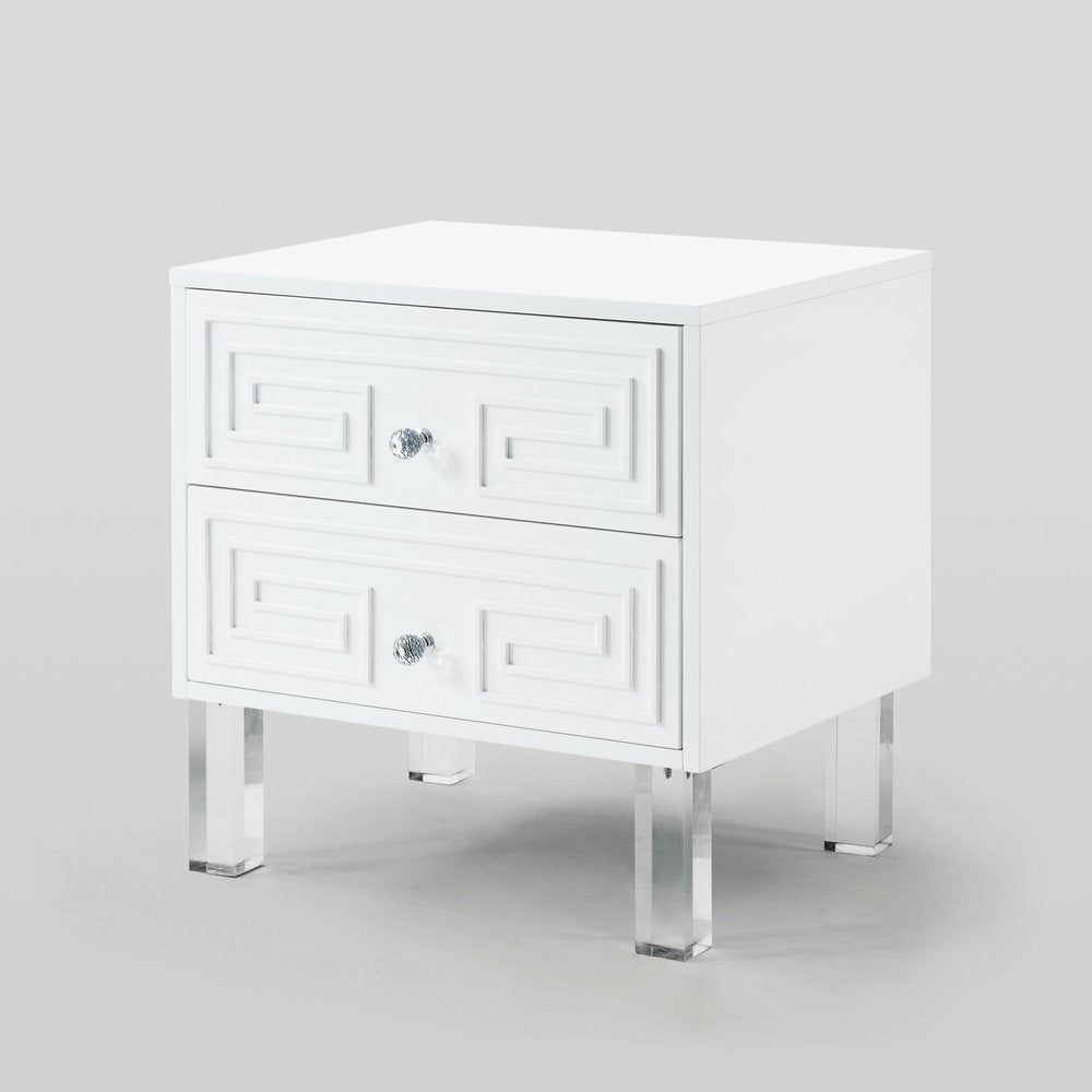 24" White And Clear Wood And Acrylic End Table With Two Drawers HomeRoots