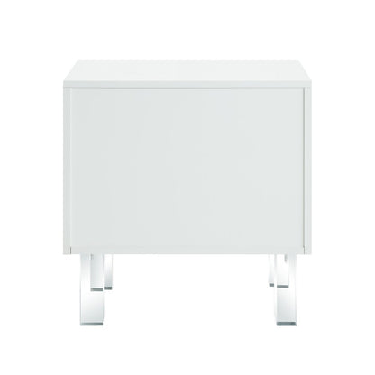 24" White And Clear Wood And Acrylic End Table With Two Drawers HomeRoots