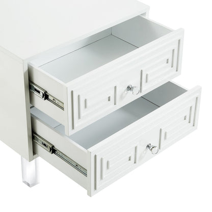 24" White And Clear Wood And Acrylic End Table With Two Drawers HomeRoots
