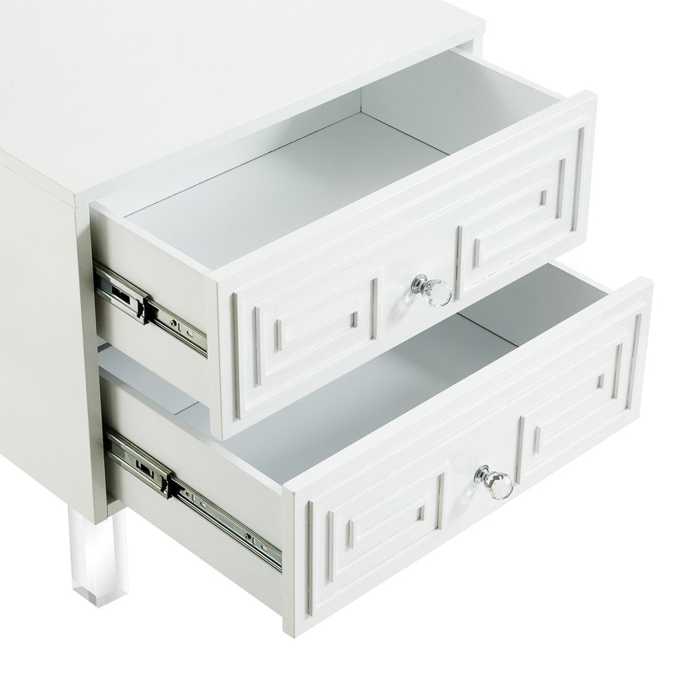 24" White And Clear Wood And Acrylic End Table With Two Drawers — view 4