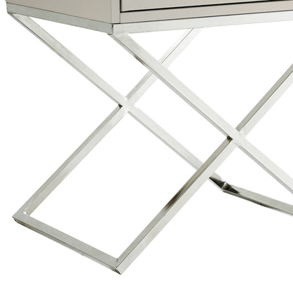 25" Silver Metallic And Light Gray End Table With Drawer