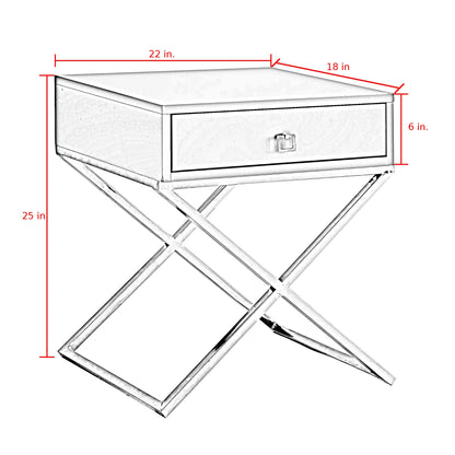 25" Silver Metallic And Light Gray End Table With Drawer