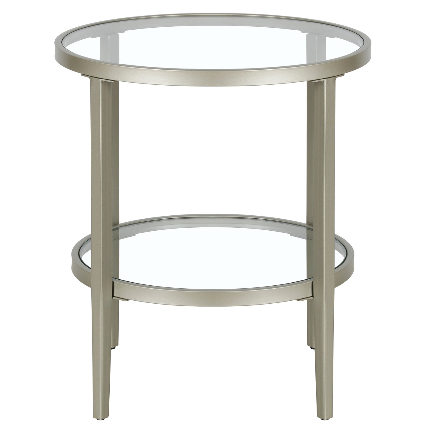 24" Nickel And Clear Glass And Steel Round End Table With Shelf