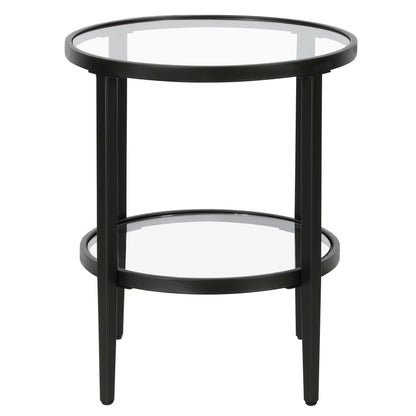 24" Black And Clear Glass And Steel Round End Table With Shelf