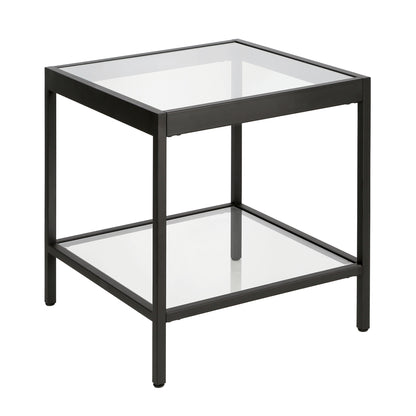 22" Black And Clear Glass And Steel Square End Table With Shelf