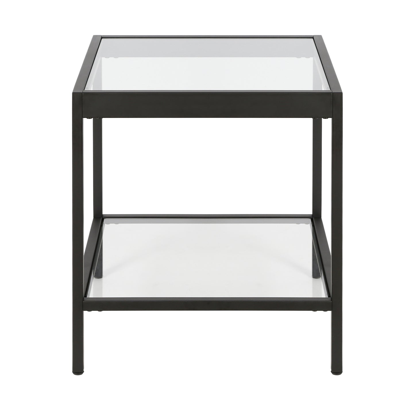 22" Black And Clear Glass And Steel Square End Table With Shelf