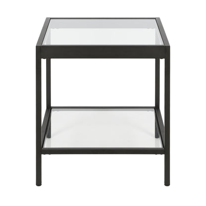 22" Black And Clear Glass And Steel Square End Table With Shelf