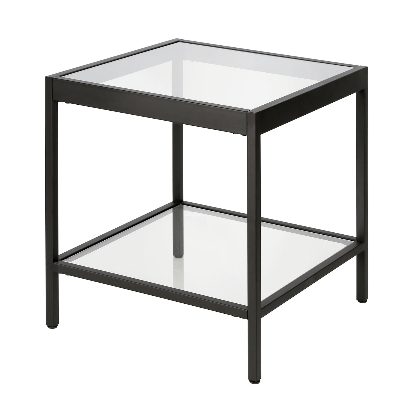 22" Black And Clear Glass And Steel Square End Table With Shelf