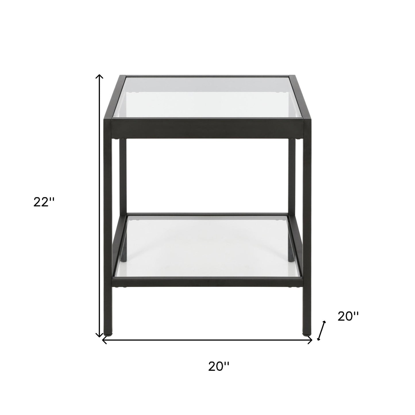 22" Black And Clear Glass And Steel Square End Table With Shelf