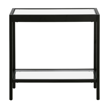 24" Black And Clear Glass And Steel End Table With Shelf