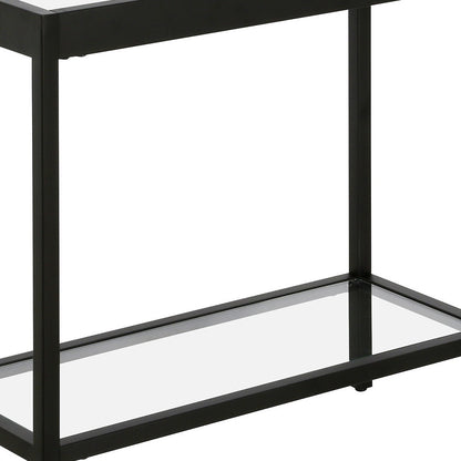 24" Black And Clear Glass And Steel End Table With Shelf