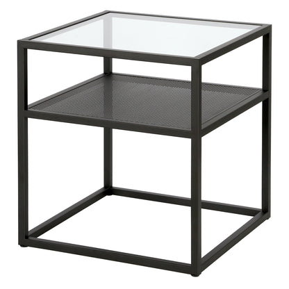 22" Black And Clear Glass And Steel Square End Table With Shelf