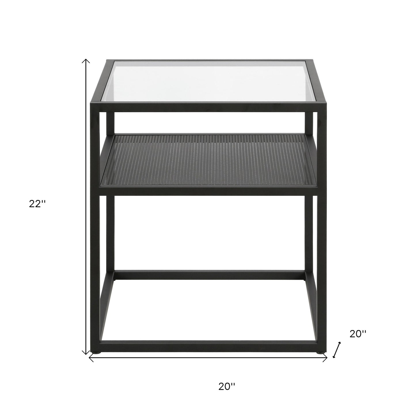 22" Black And Clear Glass And Steel Square End Table With Shelf