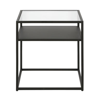 22" Black And Clear Glass And Steel Square End Table With Shelf