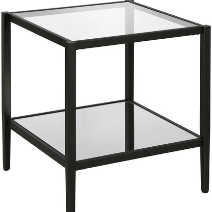 22" Black And Clear Glass And Steel Square Mirrored End Table With Shelf