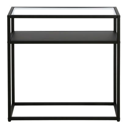 24" Black And Clear Glass And Steel End Table With Shelf