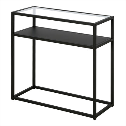 24" Black And Clear Glass And Steel End Table With Shelf