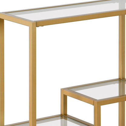 24" Brass And Clear Glass And Steel End Table With Two Shelves