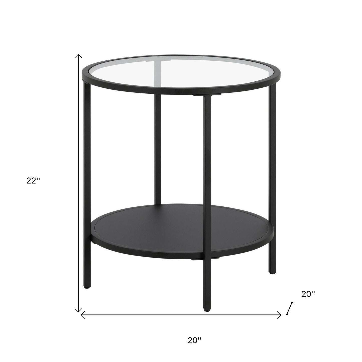 22" Black And Clear Glass And Steel Round End Table With Shelf