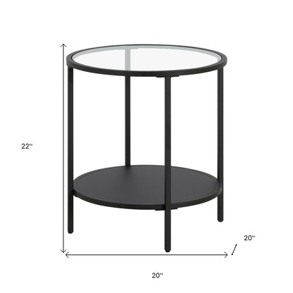 22" Black And Clear Glass And Steel Round End Table With Shelf