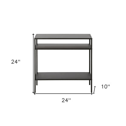 24" Black Steel End Table With Two Shelves