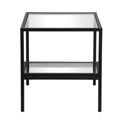 22" Black And Clear Glass And Steel Square End Table With Two Shelves