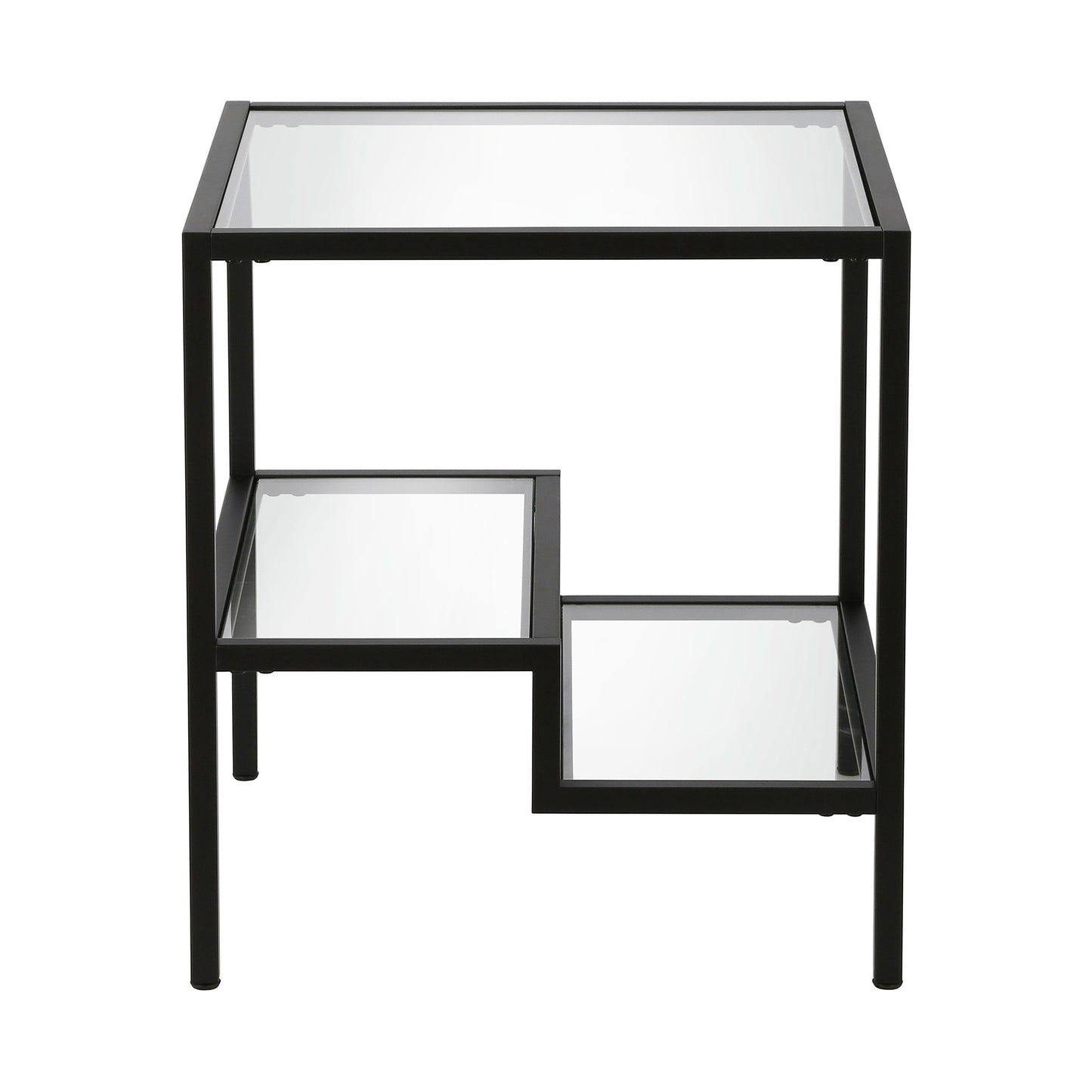 22" Black And Clear Glass And Steel Square End Table With Two Shelves