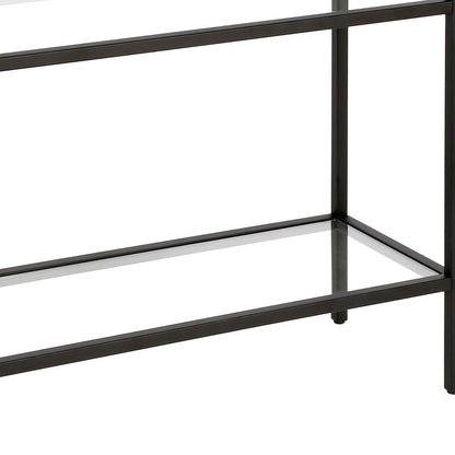 24" Black And Clear Glass And Steel End Table With Two Shelves