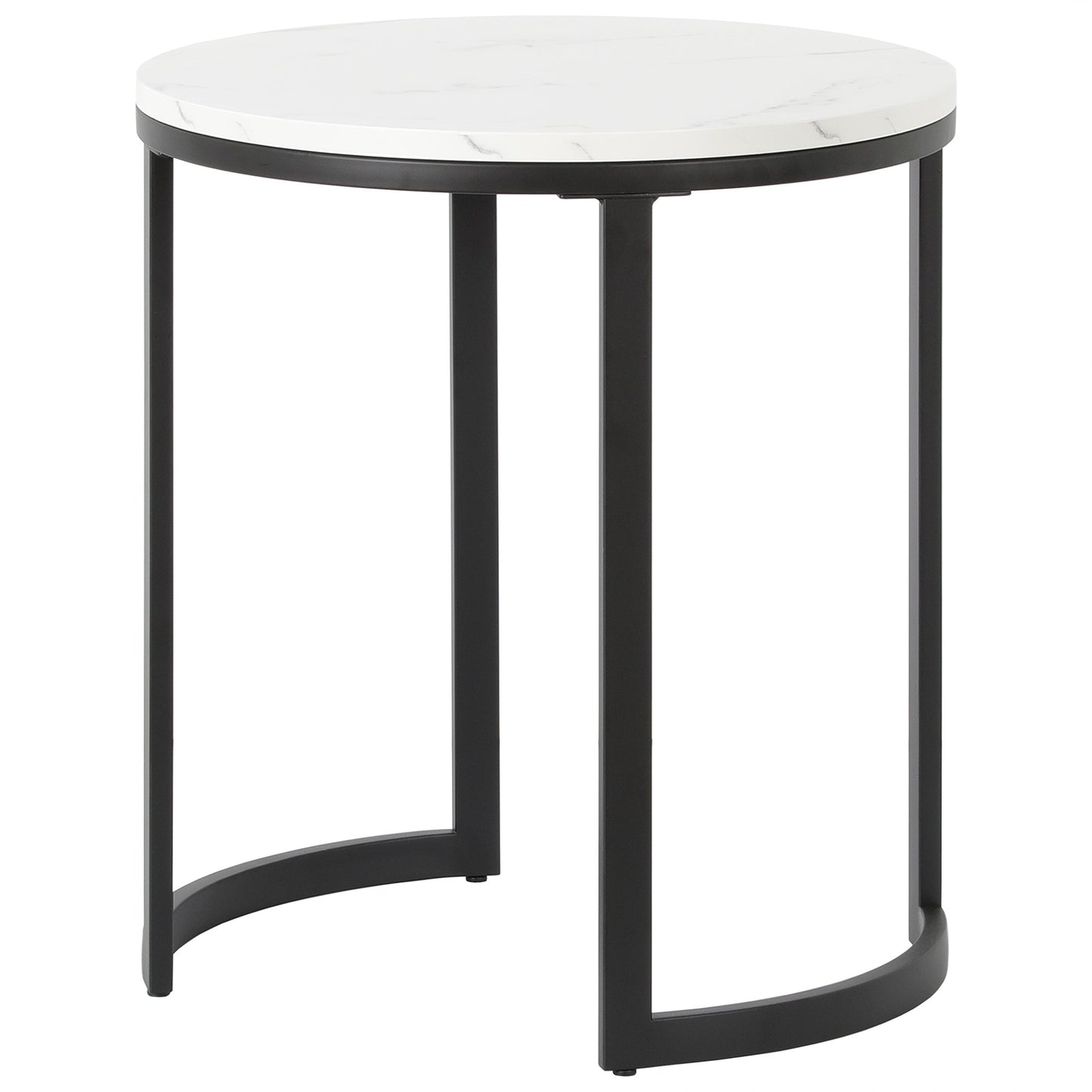 24" Black And White Faux Marble And Steel Round End Table