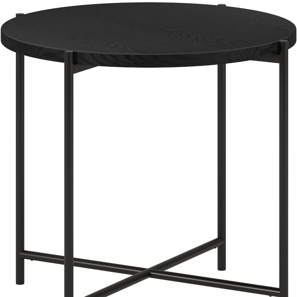 22" Black Wood And Steel Round End Table