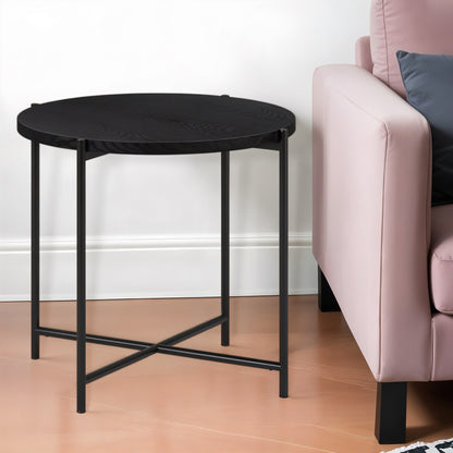 22" Black Wood And Steel Round End Table