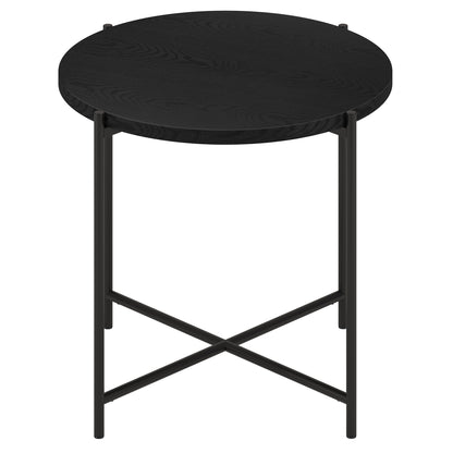 22" Black Wood And Steel Round End Table