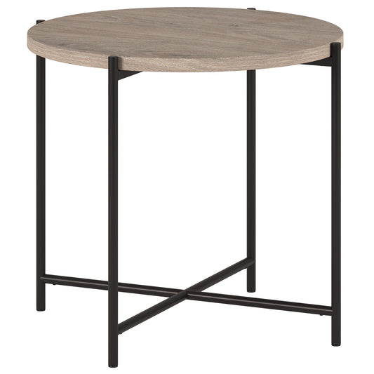 22" Black And Gray Wood And Steel Round End Table