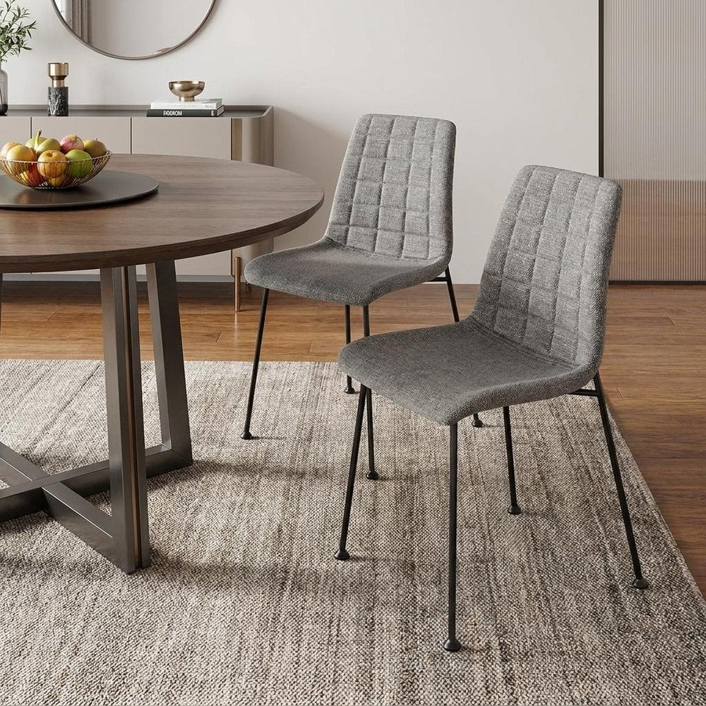 Set of Two Gray And Black Upholstered Fabric Dining Side Chairs HomeRoots