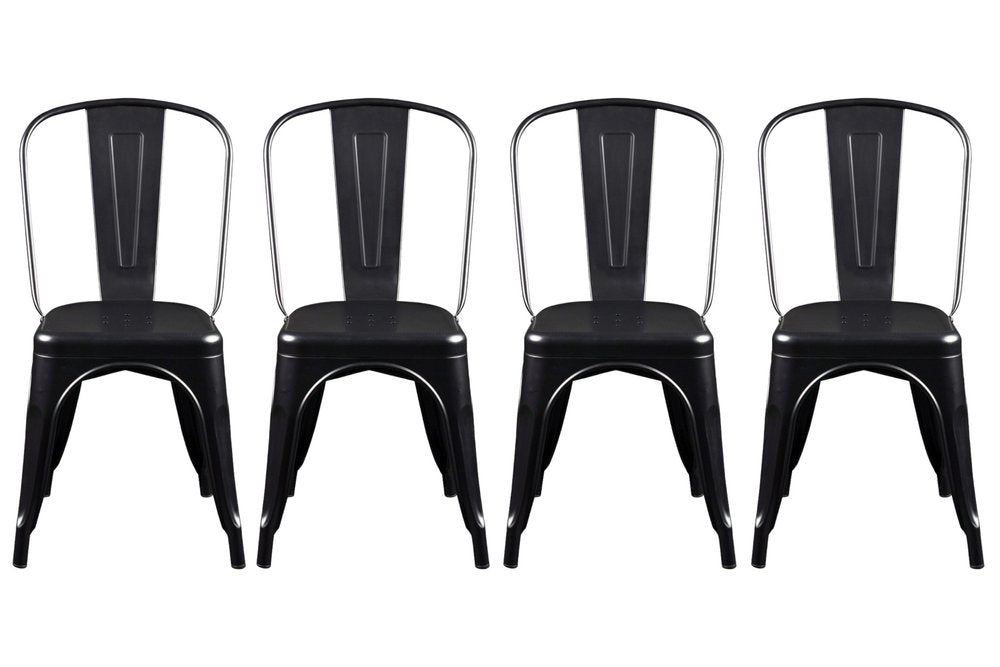 Set of Four Black Steel Dining Side Chairs HomeRoots